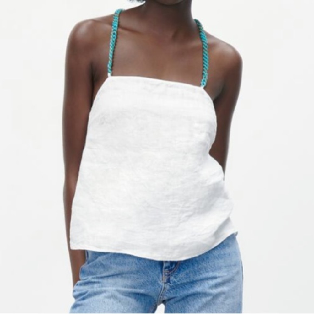 Linen Zara Top with Turquoise Chain strap